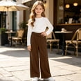 thumbnail image 6 of Girls Corduroy Pants with Pockets Baggy Fall Fashion Casual Elastic Waist Kids Wide Leg Pants Brown 8, 6 of 8