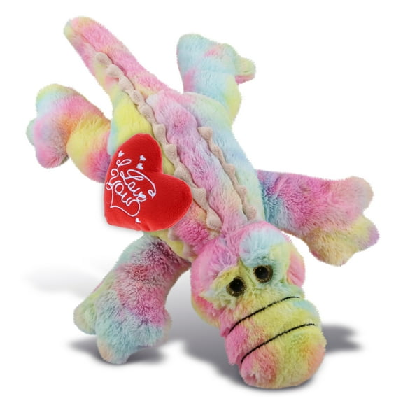 DolliBu I Love You Plush Super Soft Large Rainbow Alligator - Cute Stuffed Animal Alligatorwith Red Heart Plush for Valentines, Anniversary, Romantic Date, Boyfriend, or Girlfriend Gift - 17 Inches