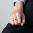 thumbnail image 3 of Men's 8mm Stainless Steel Black Silver Band Wedding Zircon Stone Fashion Jewelry, 3 of 6
