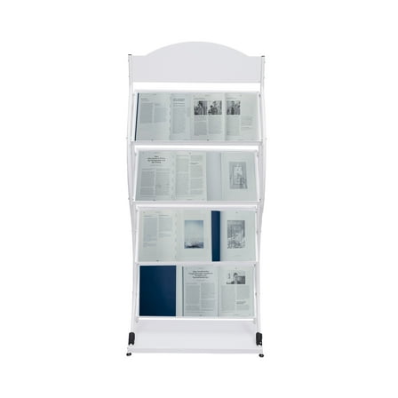 Wildnix Stylish White Magazine Display Stand with 4 Layers, 33 lbs Weight Capacity, Durable Iron Construction, Large Capacity for A4 Size Magazines