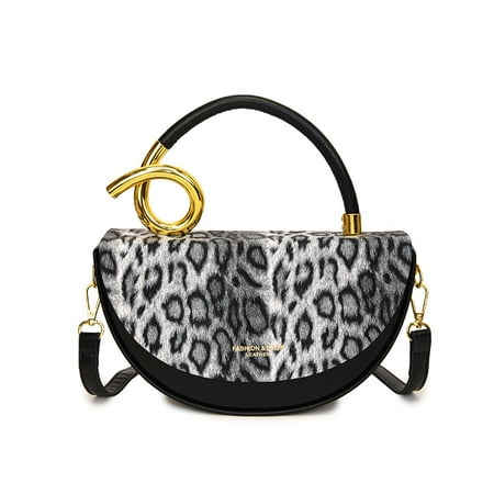 Baguery Women's Leopard Print Semi-Circular Saddle Bag - Elegant PU Leather Tote/Shoulder/Crossbody Handbag (9.8×2.7×5.1in)