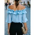 thumbnail image 6 of Women's Off Shoulder Ruffle Short Sleeve Chiffon Blouse L, 6 of 7