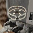 thumbnail image 2 of TOMIYA Drum Round Chandeliers Dining Room Modern Farmhouse 4 Light French Country Pendant Light for Kitchen Island, Wood & Bronze Metal, 2 of 6