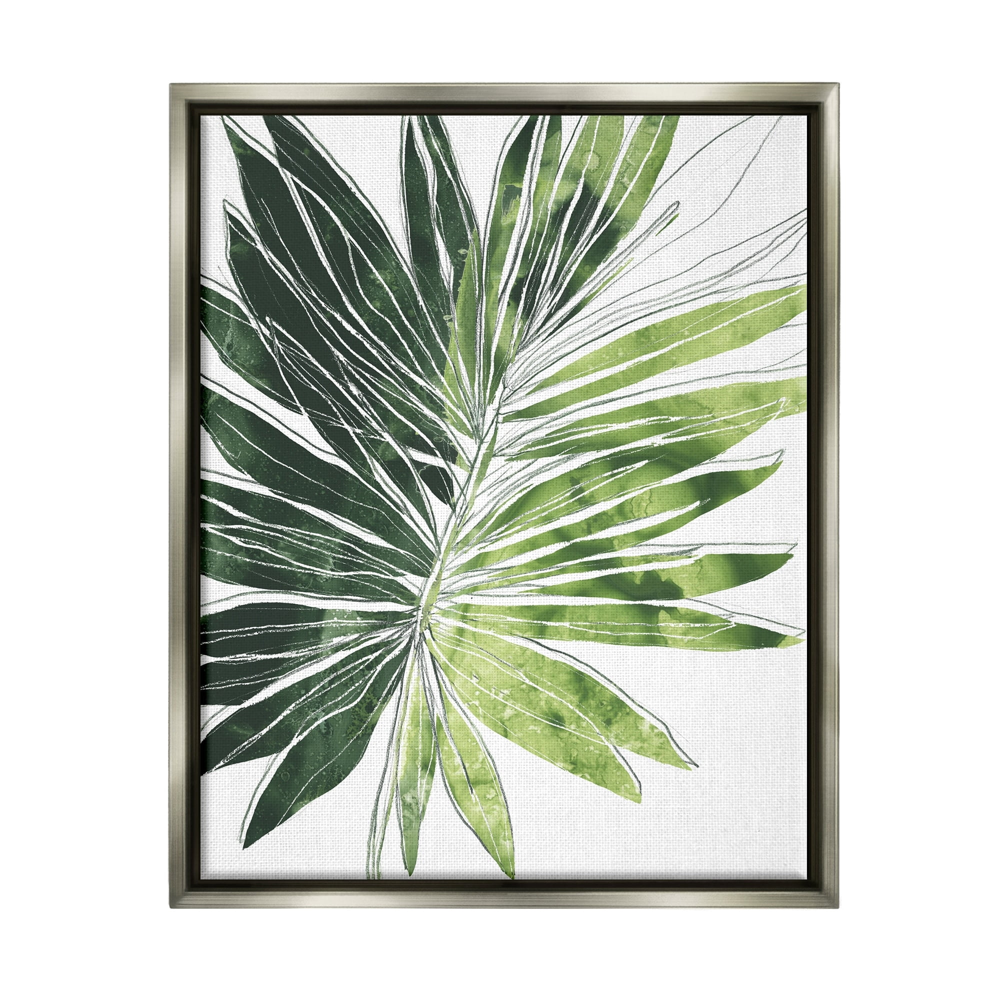 Stupell Industries Green Pop Palm Leaves Expressive Linework Luster Gray Framed Floating Canvas Wall Art, 24x30, by June Erica Vess