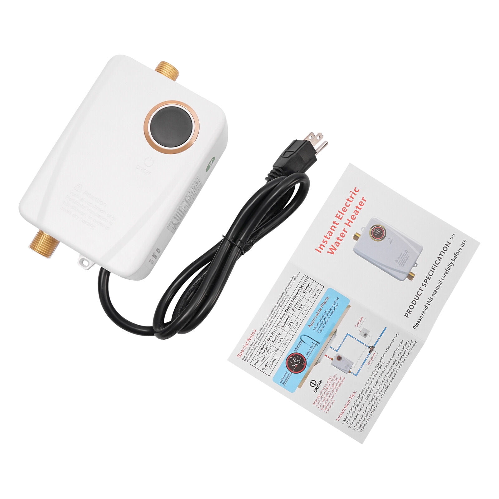 3KW Electric Tankless Water Heater Instant Hot Shower Kitchen Heater LED Display