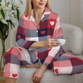 thumbnail image 5 of KLL Heart Plaid Print Women's Long Sleeve Pajamas with Pants Sleepwear Loungewear 2 Set-Small, 5 of 7