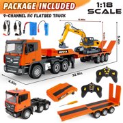 Huge Wave 33Inch 2 in 1 RC Excavator & Flatbed Truck Toys, 1:18 Engineering Remote Control Flatbed Truck with Light and Sound, Birthday Gift for Kids Boys 4-8 Years