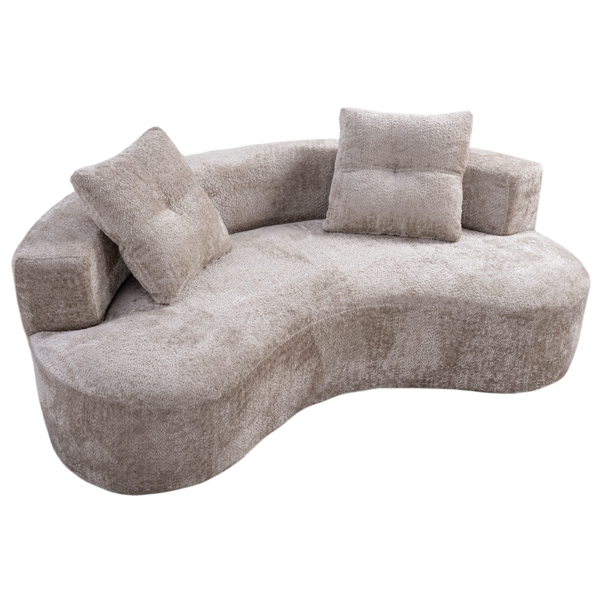 DEALTOPS 80" Curved Boucle Floor Sofa, 3-Seater Boneless Cloud Couch with 2 Pillows, No Assembly, Oatmeal