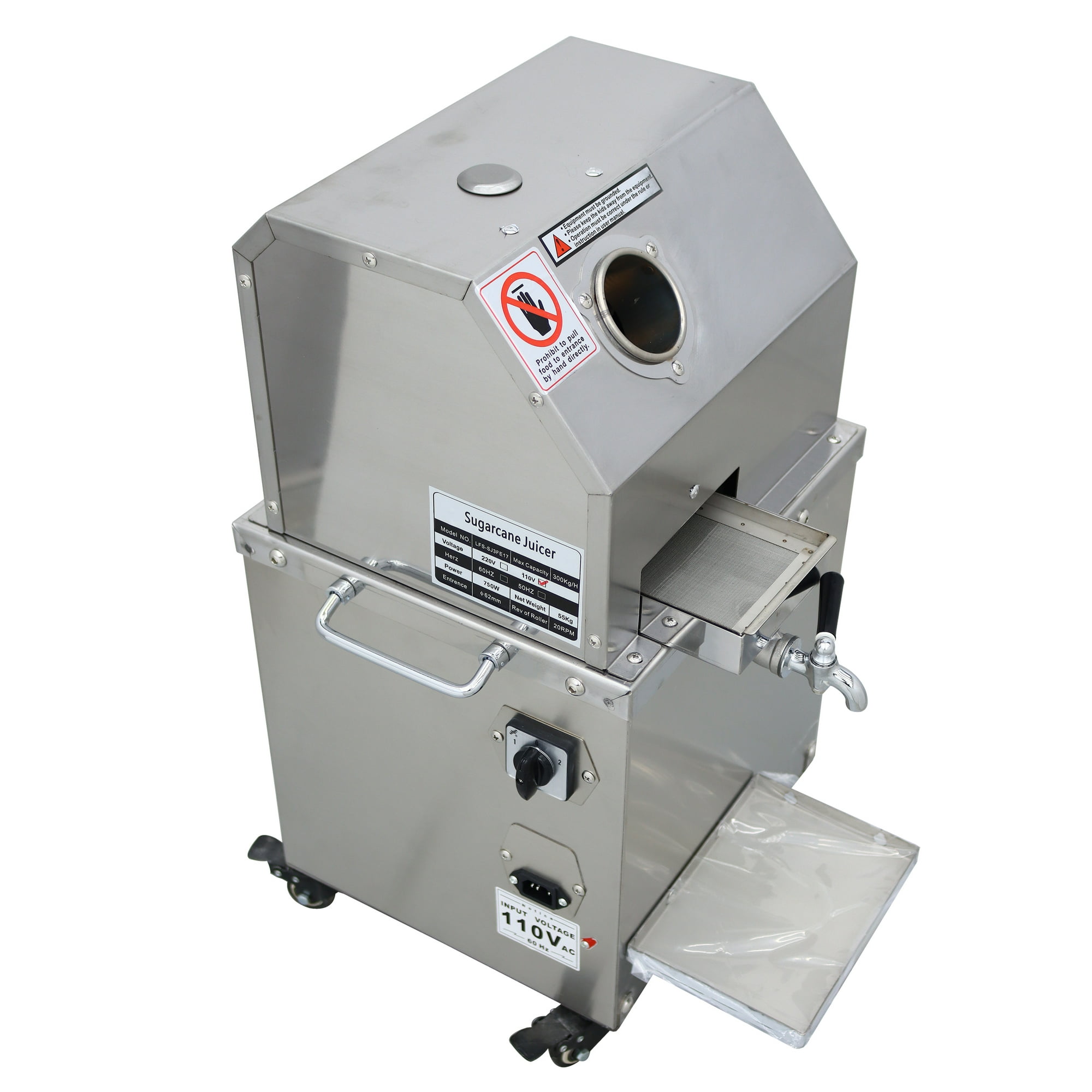 Vertical Electric Sugar Cane Ginger Press Juicer Commercial Sugarcane Juice Extractor 3 Rollers 660 lbs/h