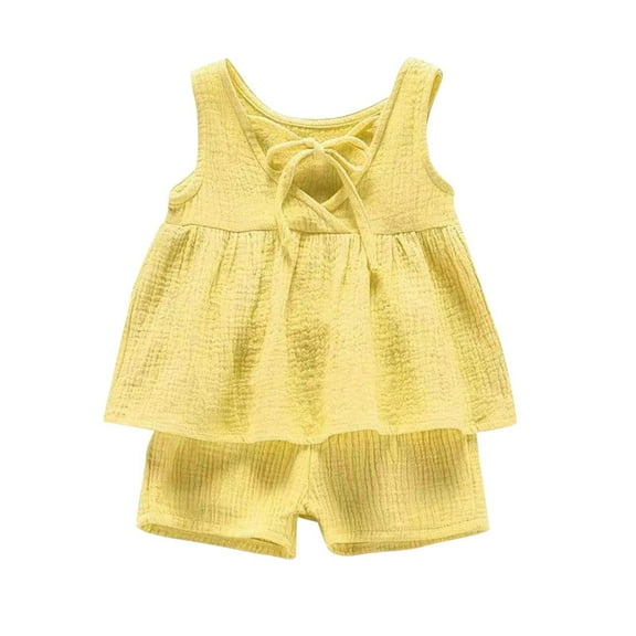 Dealovy Toddler Baby Girl Clothes Cotton Linen Sleeveless Tops with Shorts Cute Summer 2 Piece Outfits