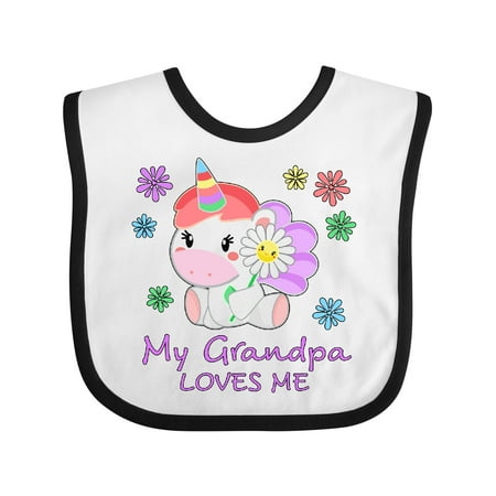 

Inktastic My Grandpa Loves Me- Cute Unicorn Gift Baby Boy or Baby Girl Bib