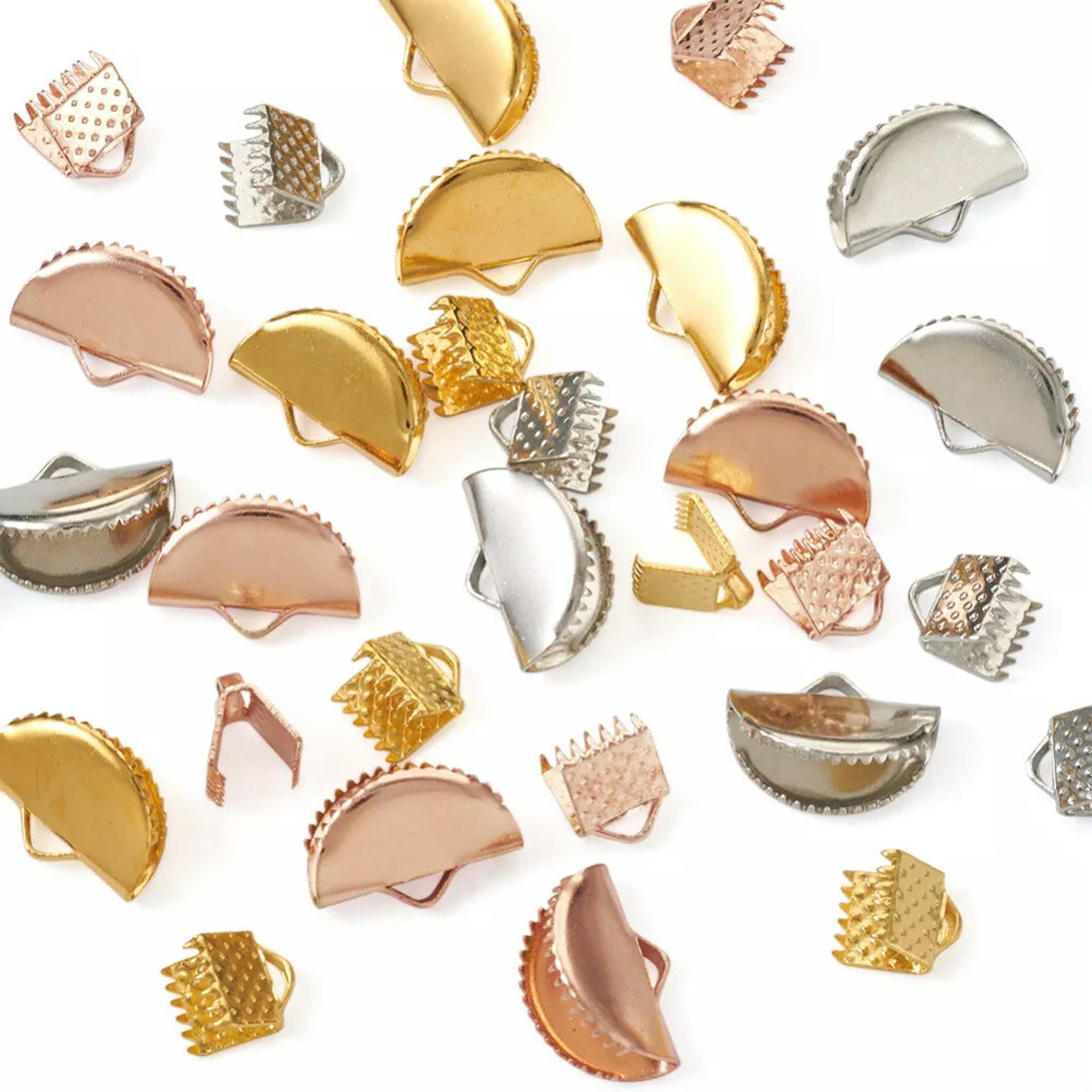EOEMY 450Pcs Iron Ribbon Crimp Ends Folding Crimp Ends Fasteners Clasp Jewelry 6~13mm