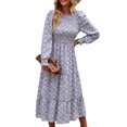 thumbnail image 2 of Vestido de cuello redondo, vestido de longitud midi Vestido floral de longitud midi Vestido de cuello redondo hecho con cuidado, 2 of 6