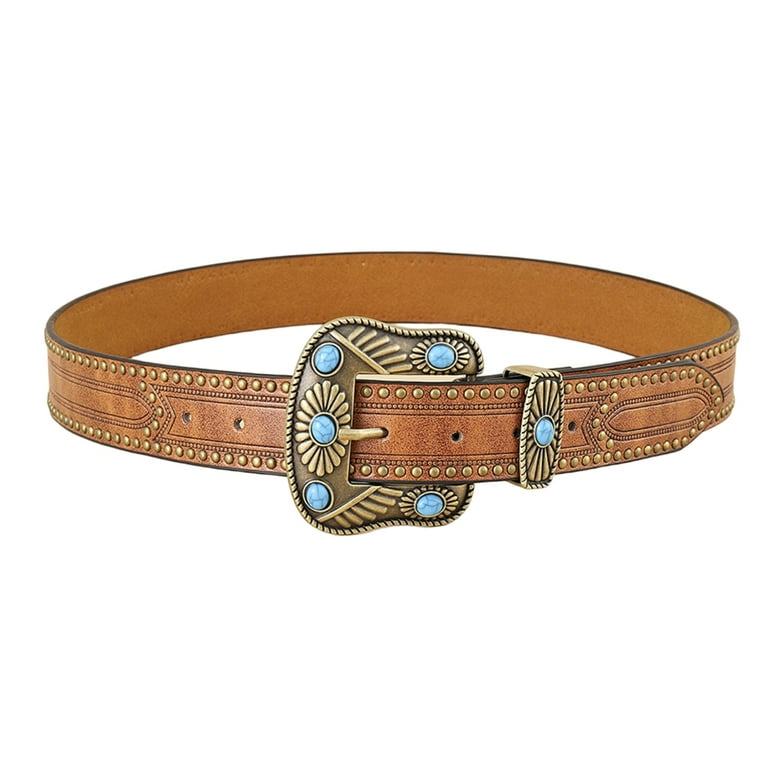 Western Turquoise Belt Buckle Belt Vintage Western Belt Cowboy Belts For Men With Big Buckle Leather Belt Jeans Belt