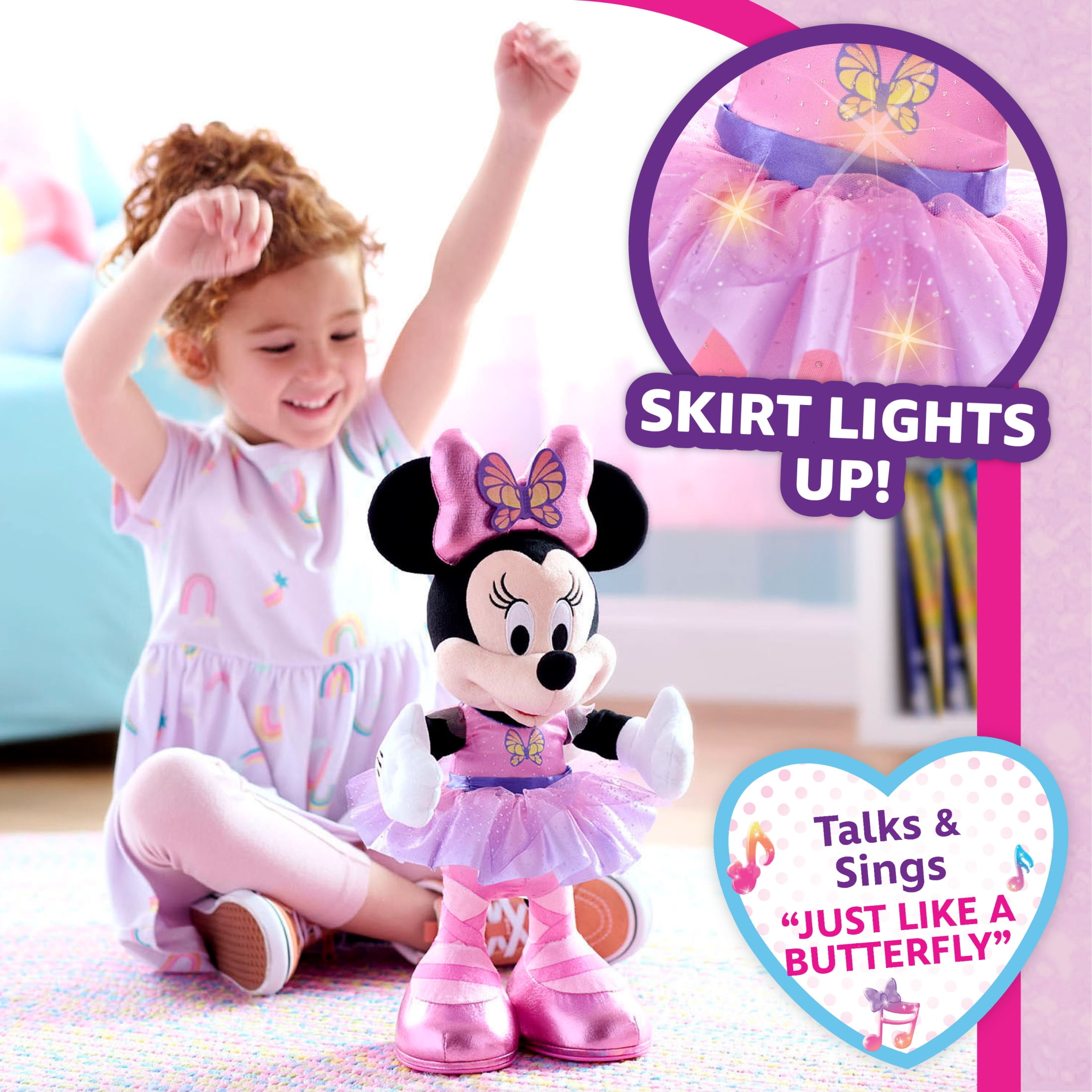 Disney Junior Minnie Mouse Sing and Dance Butterfly Ballerina Lights and Sounds Plush, Sings "Just Like a Butterfly" Baby and Toddler Toys