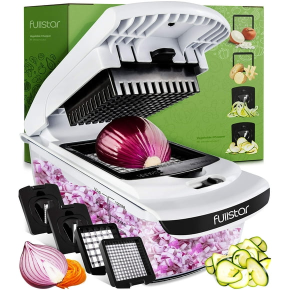 Fullstar Vegetable Chopper - Spiralizer Vegetable Slicer - Onion Chopper with Container - Pro Food Chopper - Black Slicer Dicer Cutter - 4 Blades