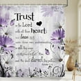 thumbnail image 3 of Bible Verse Inspirational Quote Shower Curtain, Purple Floral Daisy Trust in The Lord Waterproof Fabric, Rustic Farmhouse Butterfly Bathroom Shower Curtain with 12PCS Hooks, 70X70IN, 3 of 17