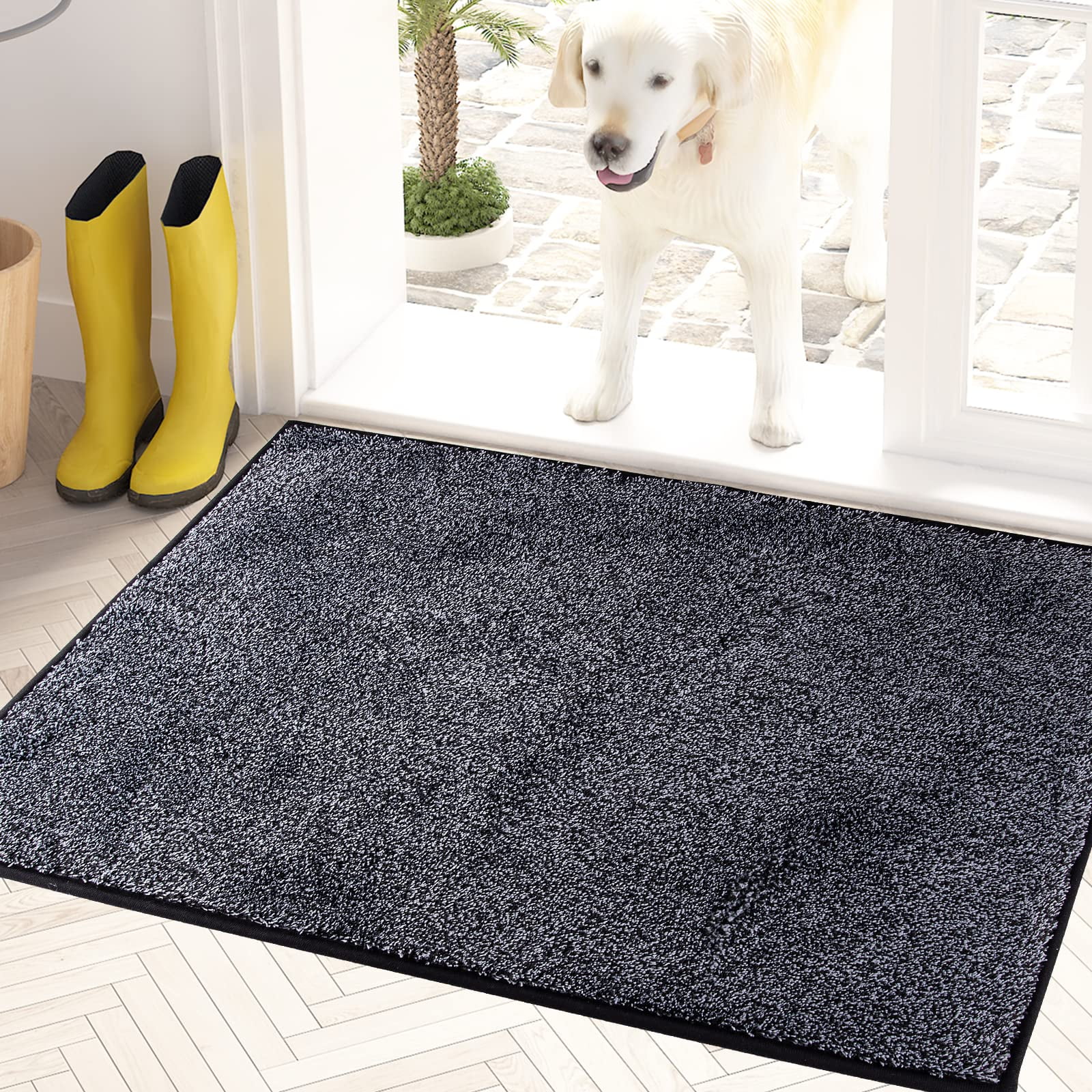  Door Mats Outdoor Indoor Doormat-Rubber Non Slip Absorbent  Front Door Mats for Outside Entry Entrance-Dirt Trapper Mat for Muddy Paws  and Shoes-Gray-17”x30” : Patio, Lawn & Garden