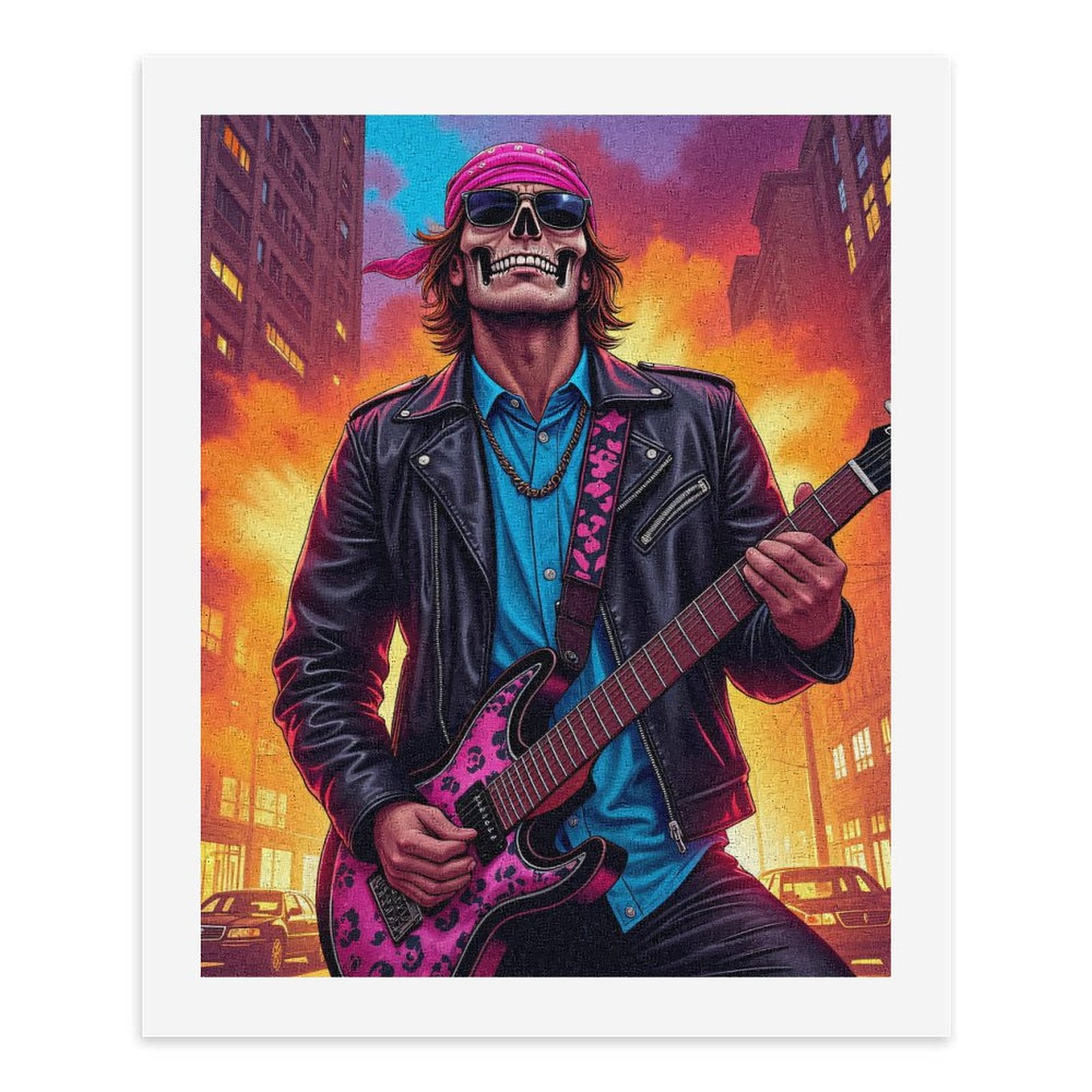 Paint by Numbers Kit for Adults, Rockstar Skull Guitarist Street Scene Paint by Numbers, Easy Paint by Numbers Kit for Adults Beginner, DIY Adult Paint by Number Kits on Canvas, 12x16in Home Decor