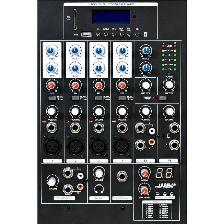 Seismic Audio 400W Powered PA Head Audio 8-Channel Mixer with
