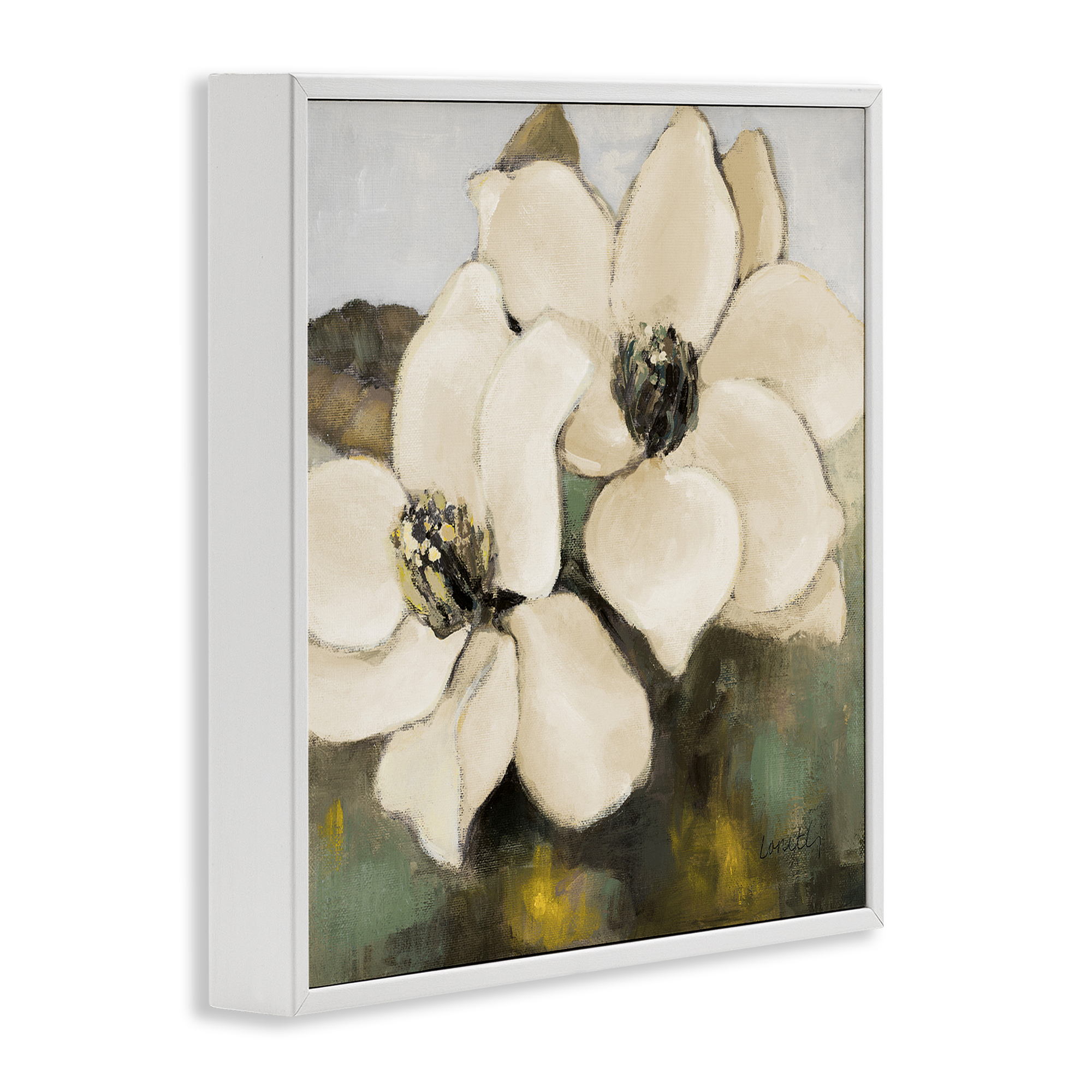 Stupell Industries Magnolia Blossom Duo Botanical & Floral Painting White Framed Art Print Wall Art, 24 x 24