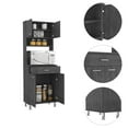 thumbnail image 3 of Kitchen Pantry Cabinet with Countertop,  Kitchen Storage Cabinet, Dining Room Storage Cabinet with Closed & Open Storage, Freestanding Kitchen Storage Cupboard with Drawer & Microwave Shelf, Gray, 3 of 7
