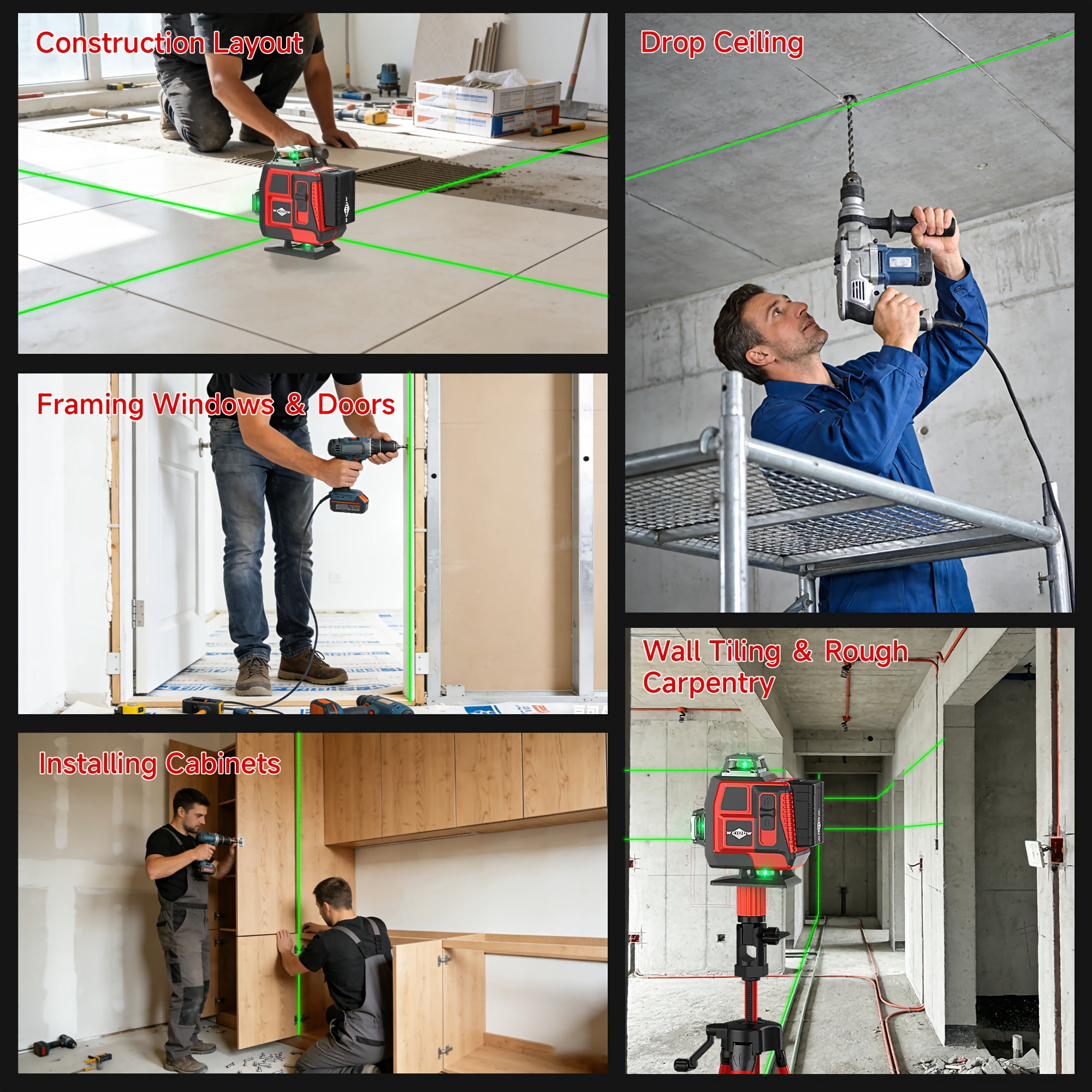 Lfine 360 Self-Leveling Laser Level Kit with Tripod, 4D 4x360° Cross Line for Construction Renovation and Floor Tile Installation