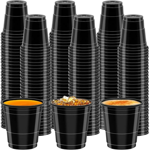 chalian 300 Pack 2oz Plastic Shot Glasses - Disposable Shot Glasses Mini Shot Cups for Wedding, Holiday, Party, 2 oz Shot Cups for Beer, Vodka, Whiskey, Tequila, Snacks (Black)