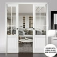 thumbnail image 3 of Sliding French Double Pocket Doors | Felicia 3599 White Silk with Clear Glass | Kit Trims Rail Hardware | Solid Wood Interior Bedroom Sturdy Doors-36" x 84" (2* 18x84)-Clear Glass, 3 of 6