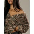 thumbnail image 4 of Women's Striped Sweater Cardigan Fuzzy Vintage Button Down Cardigan Chocolate Brown Sweater, 4 of 5
