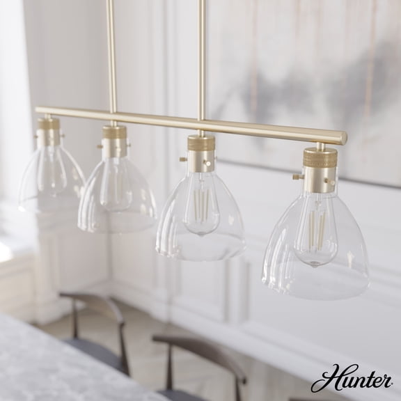 Hunter - Van Nuys 4-light Alturas Gold, Large Chandelier, Dimmable, Transitional Style, Linear Shaped, for Bedrooms, Dining, Living Rooms - 48037