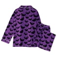 thumbnail image 2 of FASHOFT Satin Halloween Pajamas for Women Set Long Sleeve Button Down Bat Graphic Sleepwear 2 Piece Nightwear Womens Pjs Sets Red S, 2 of 8