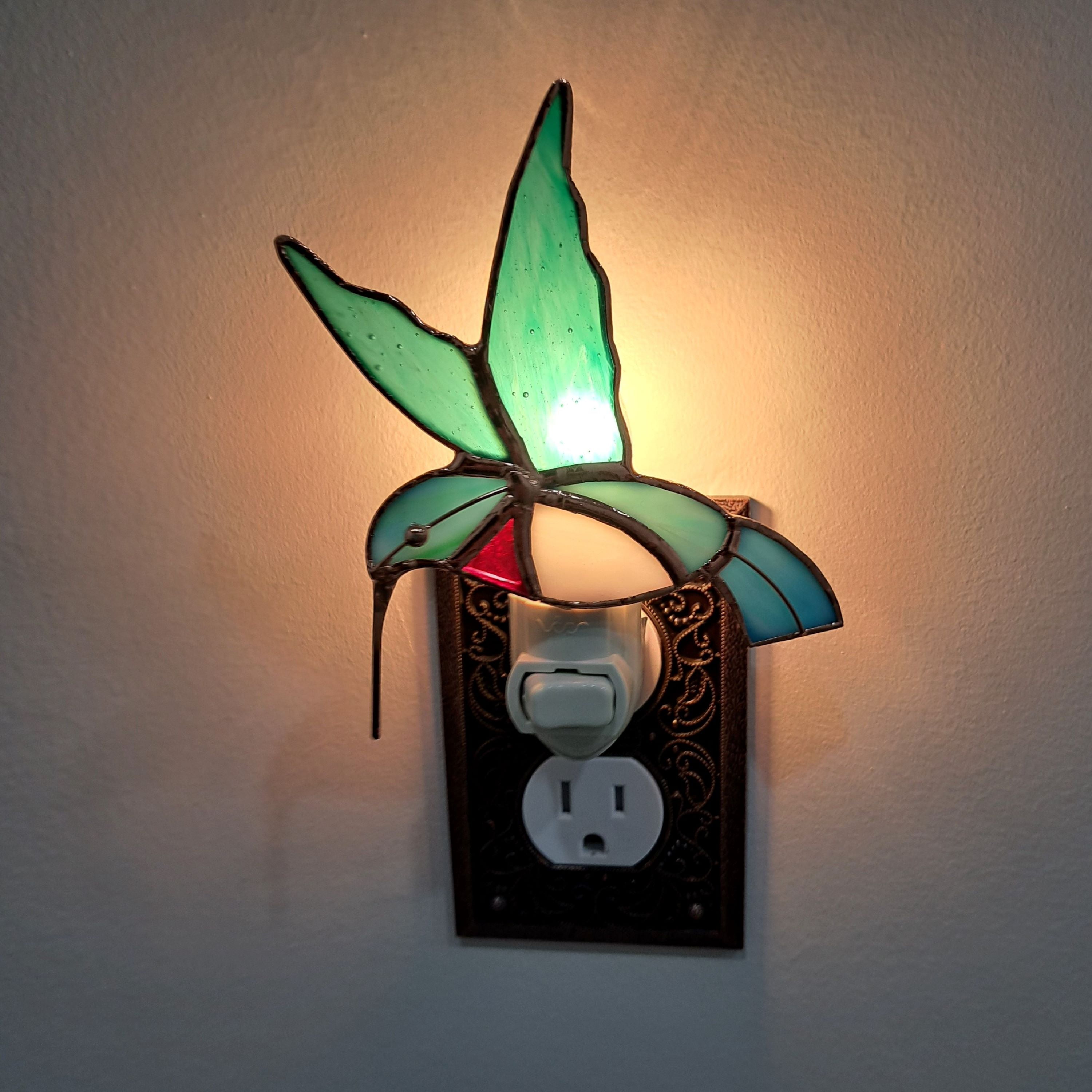 Gift Essentials Hummingbird Night Light Stained Glass Nightlight Blue Incandescent Light Bulb