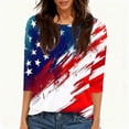 thumbnail image 4 of 250th Anniversary USA Shirts for Women 3/4 Sleeve T Shirts Loose USA Flag Print Pullover Independence Day Patriotic Tops 4th of July Celebration Party Round Neck Blouses Blue S, 4 of 5