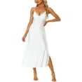 thumbnail image 1 of INSPIRE CHIC Nuisettes en Satin pour Femmes Col en V Douce Chemise de Nuit Robe de Pyjama Détente Longue Robe de Nuit P Blanc, 1 of 6