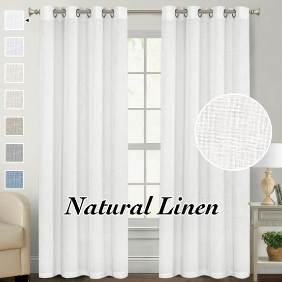 H.VERSAILTEX Linen Blended Curtains Grommet Semi-Sheer Curtains Light Filtering Panel Drapes for Bedroom, 2 Panels, 52" x 84", White