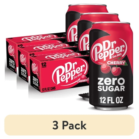 (3 pack) Dr Pepper Zero Sugar Cherry Soda Pop, 12 fl oz, 12 Pack Cans