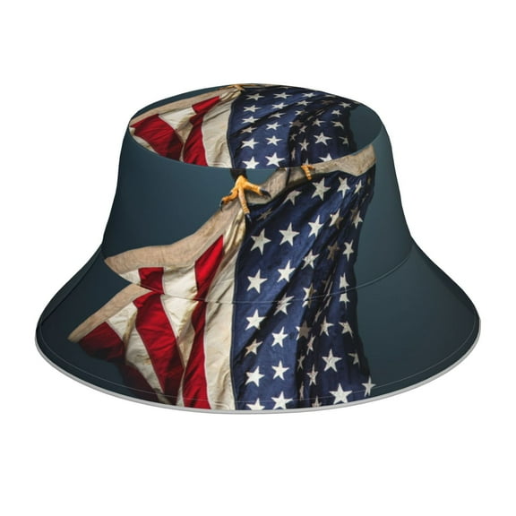 KLL American Flag Bucket Hat for Women Men Packable Travel Beach Sun Hat Outdoor Rave Accessories Reflective Fisherman Cap