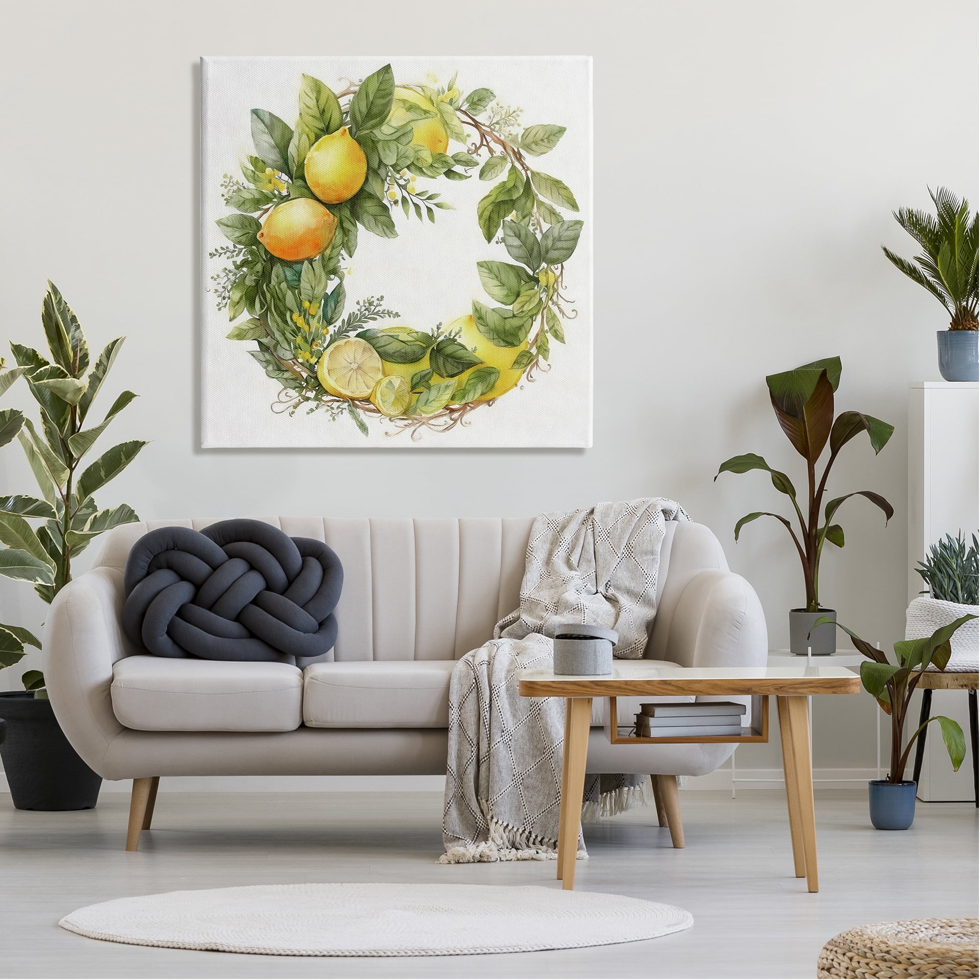 Stupell Citrus Lemons Greenery Wreath Botanical & Floral Painting Gallery Wrapped Canvas Print Wall Art