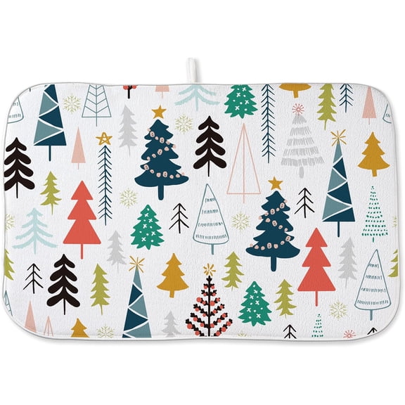 Christmas Dish Drying Mats 18x24 Inch Colorful Geometric Christmas Tree Drying Mats Xmas Winter Holiday Kitchen Decor Absorbent Drying Pad Rack Drainer Mats for Kitchen Dining Room Counter