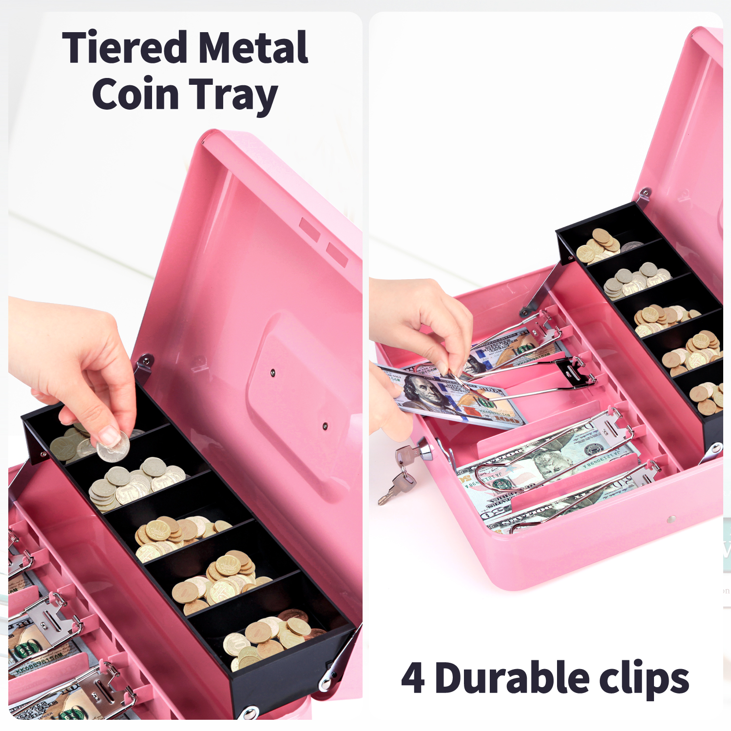 SkyAuks Cash Box with Money Tray 11.8 x 9.5 Inches photo 5