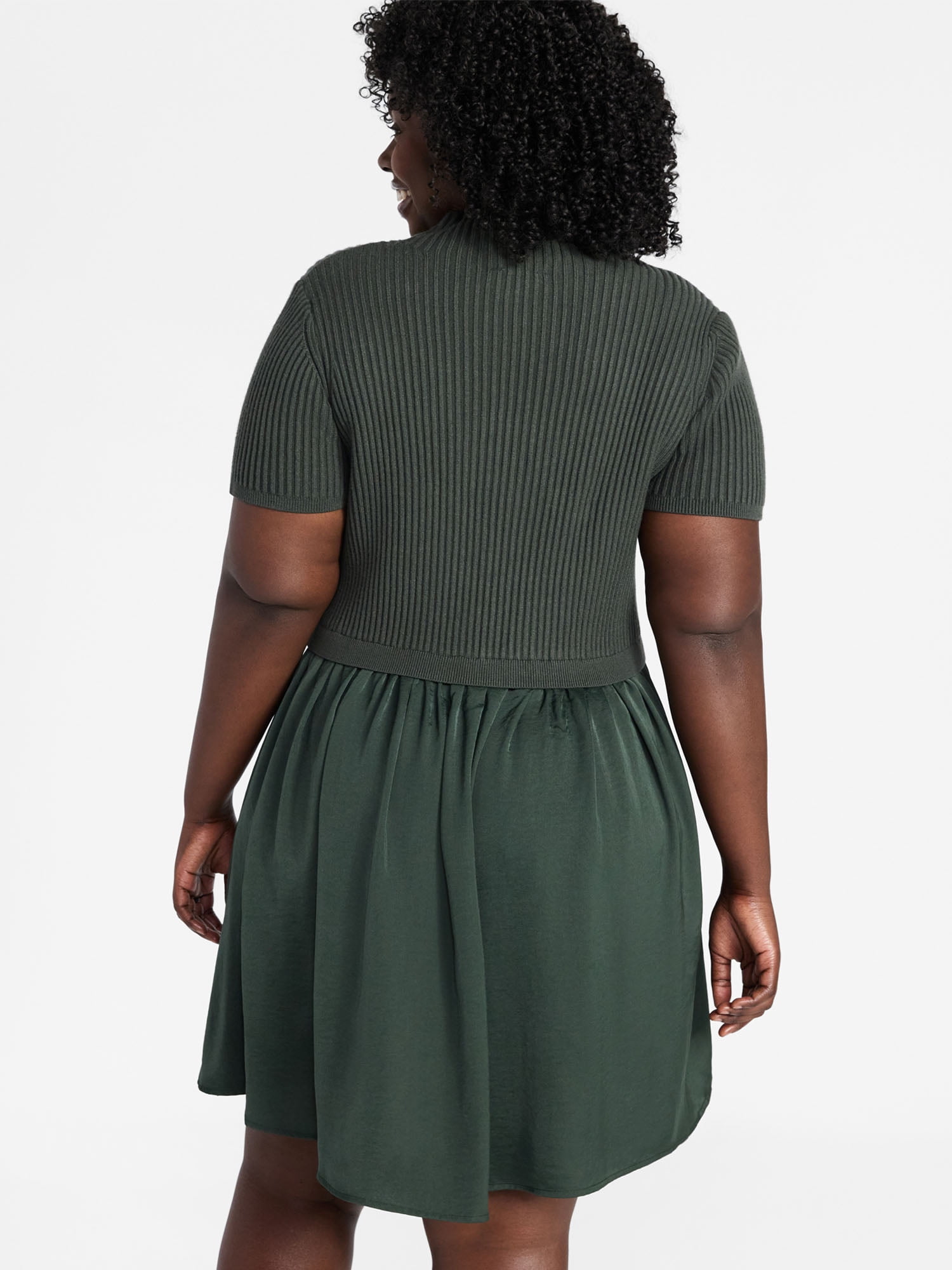 Terra & Sky Women's Plus Short Sleeve Mini Mixed Media Dress, Sizes 0X-5X