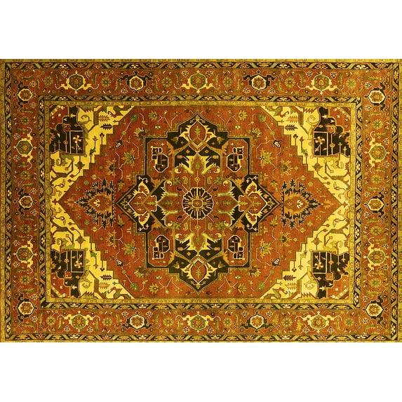 Ahgly Company Machine Washable Indoor Rectangle Persian Yellow Traditional Area Rugs, 2' x 3'