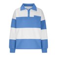 thumbnail image 3 of qucoqpe Oversized Striped Printed Sweatshirts for Women Contrast Collar Buttons Lapel Long Sleeve Pullover Casual Top for Fall and Winter Blue 2XL, 3 of 5
