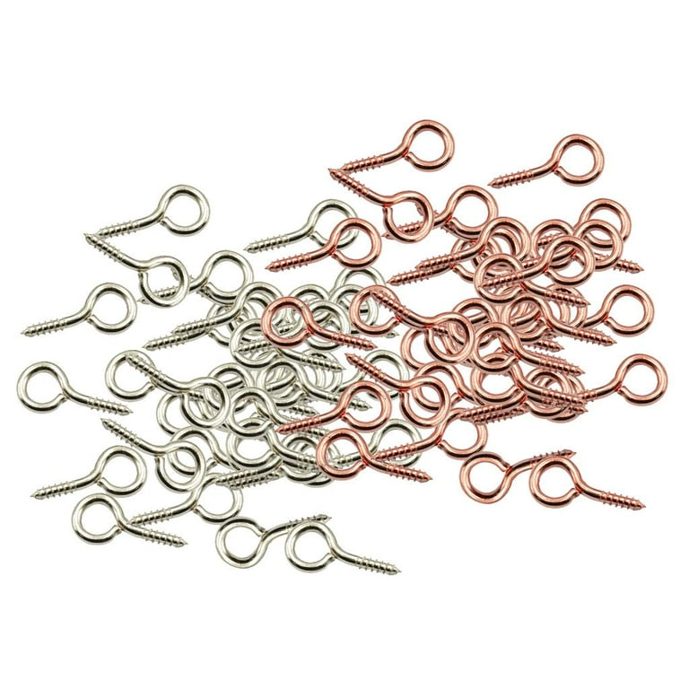100 Silver & Gold Tiny Mini Eye Pins Screw Eye Hooks Threaded Peg Craft 16mm, Size: 16 mm