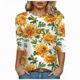 thumbnail image 2 of Towmus Women's Blouses 3/4 Sleeve Summer Tops Crew Neck Womens Trendy Tops Summer Print Shirts Elbow Length Women Tshirts Loose Fit, 2 of 5