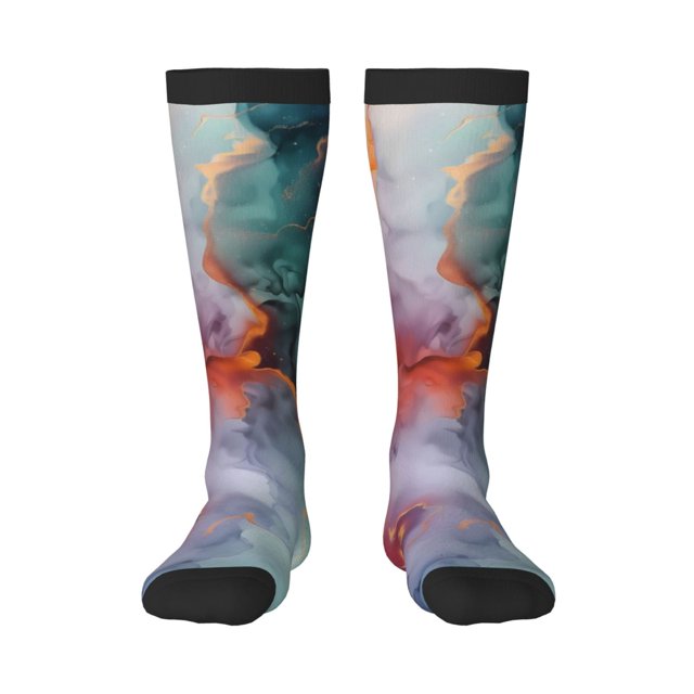 Fotbe Colorful Abstract Waves Calcetas Divertidas Estampadas para Hombre y Mujer, Calcetas de Algodón hasta la Rodilla para Caminar, Correr, Enfermería y Embarazo