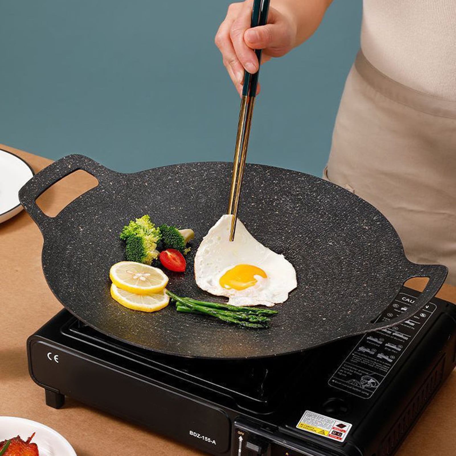Opvise Large Cast Iron Baking Tray, Multi-Purpose Grill Pan with Removable Legs & Handles, Premium Round Oven Dish for BBQ, Camping, Kitchen, Even Heat Distribution, Non-Stick, Family-Sized