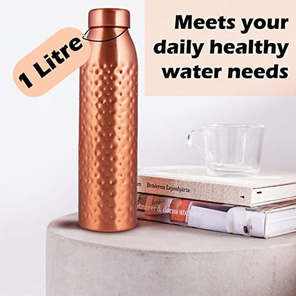 NORMAN JR, Hammered Copper Water Bottle 1 LTR Extra Large - an Ayurvedic Pure Premium Copper Vessel - Drink More Water, Lower Your Sugar Intake and Enjoy The Health Benefits Immediately - Pack of 6
