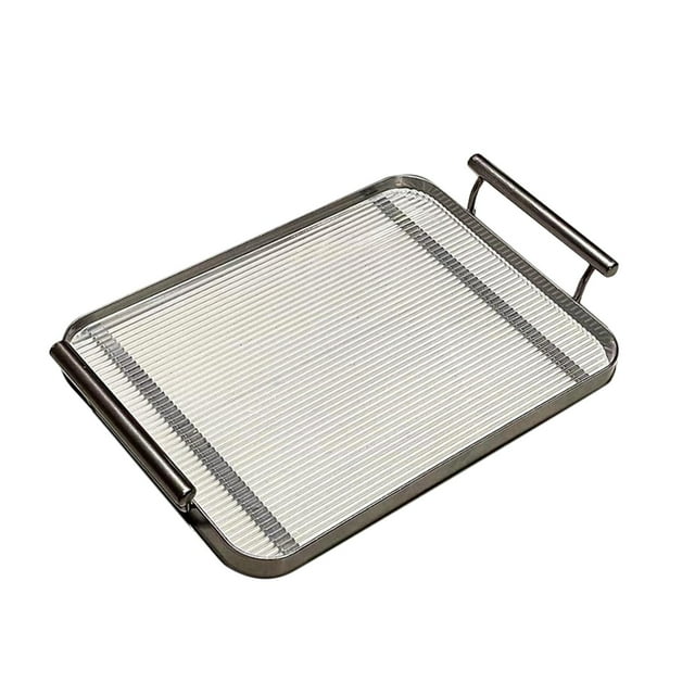 Bandeja de servicio de acrílico perfecl con asas Organizador de almacenamiento de cosméticos Bandeja decorativa grande